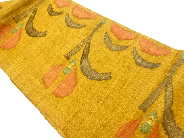 JAPANESE NAGOYA OBI / MAWATA TSUMUGI / WOVEN ABSTRACT FLORAL PLANTS